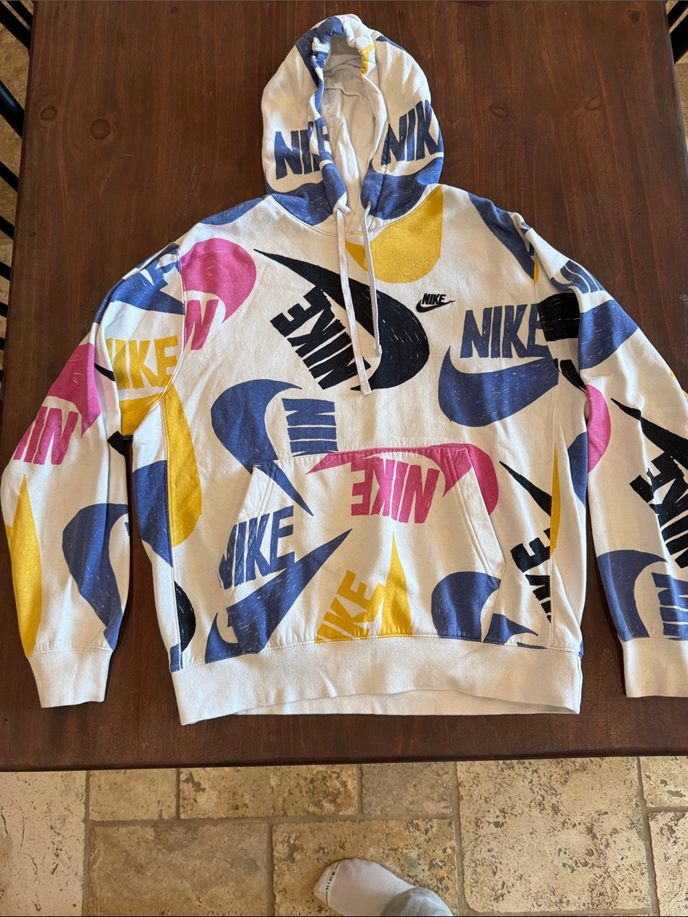 Nike Men’s White Multicolor Logo Print Zip-Up Hoodie